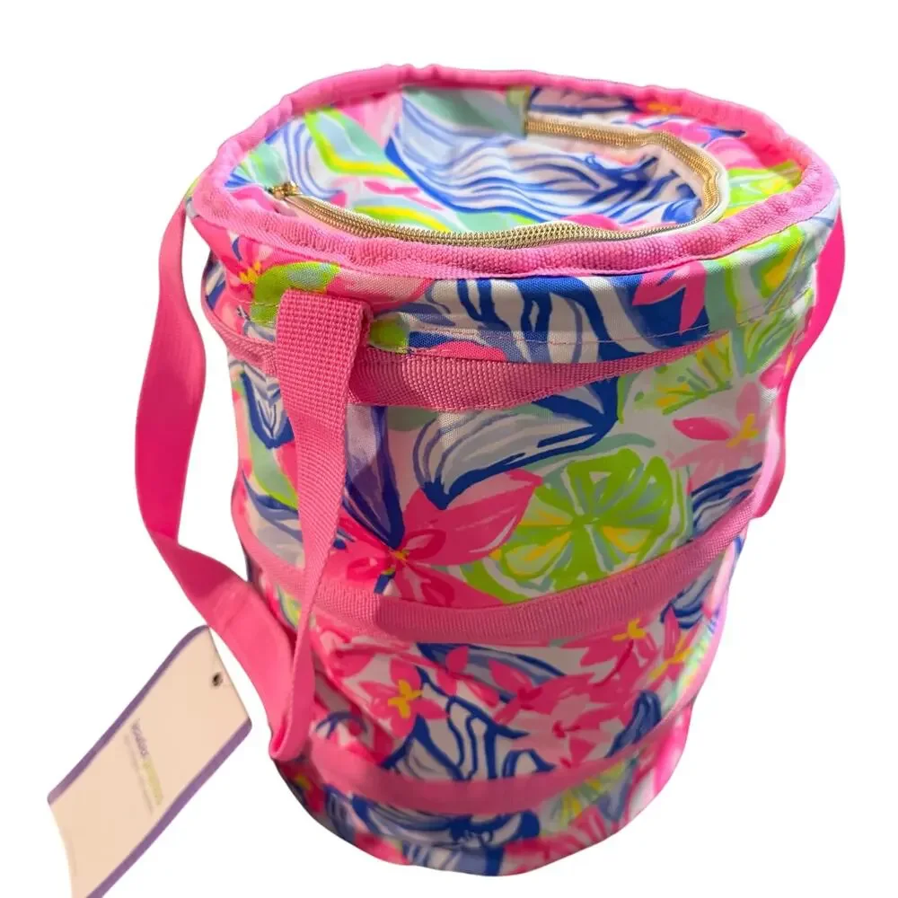Lilly Pulitzer Insulated Beach Cooler bag in Aqua La Vista collapsible canvas
